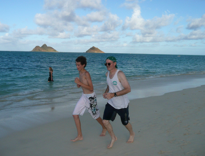 Jack Hessburg & Dad, years ago training on Lanikai Beach, Oahu Island, Hawaii.